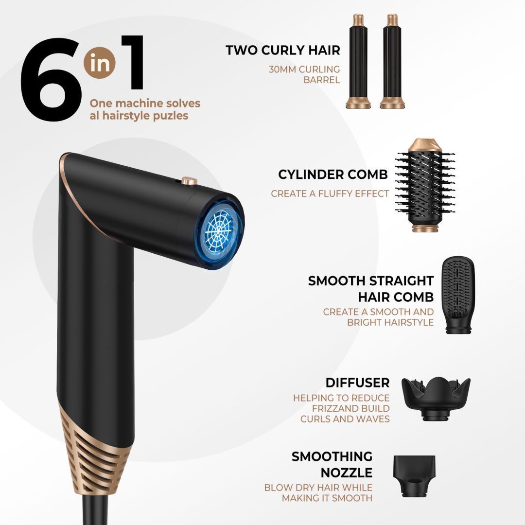 Automatic Hair Suction Six-in-one Folding Multifunctional Converter Hair Dryer Innovoni